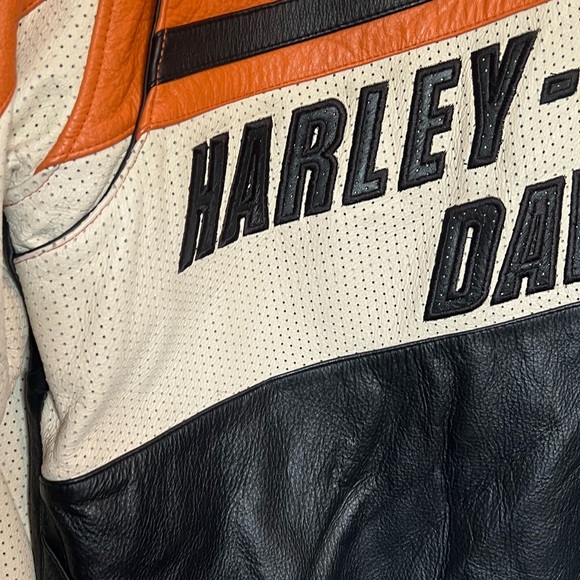 Authentic Men's Harley Davidson Leather Riding Jacket size Large Black Orange - Picture 7 of 9